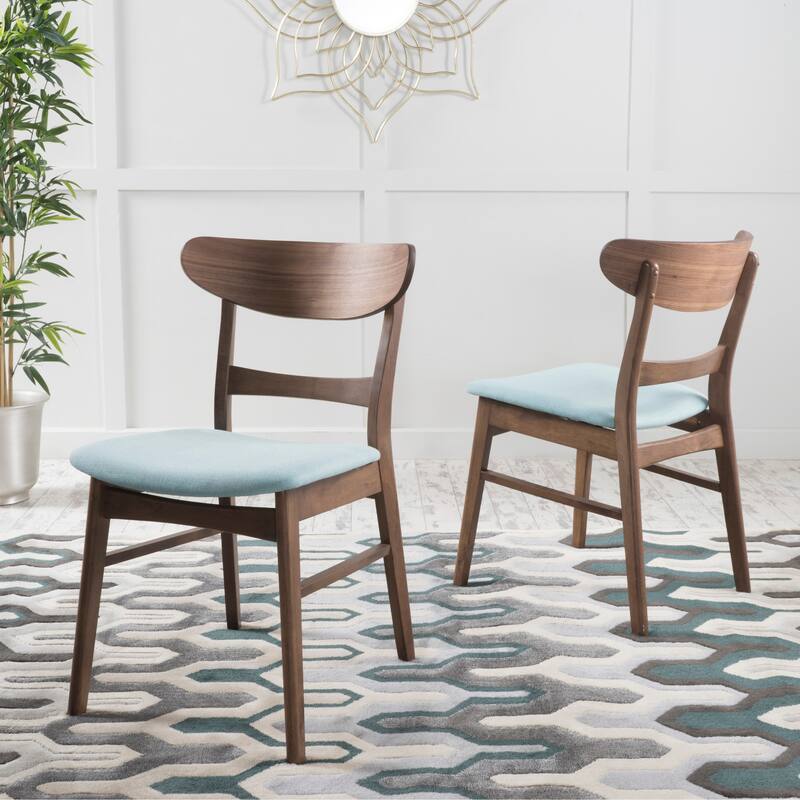 Abrielle Mid-Century Modern Upholstered Rubberwood Dining Chair (Set of 2) by Christopher Knight Home - Mint/Walnut