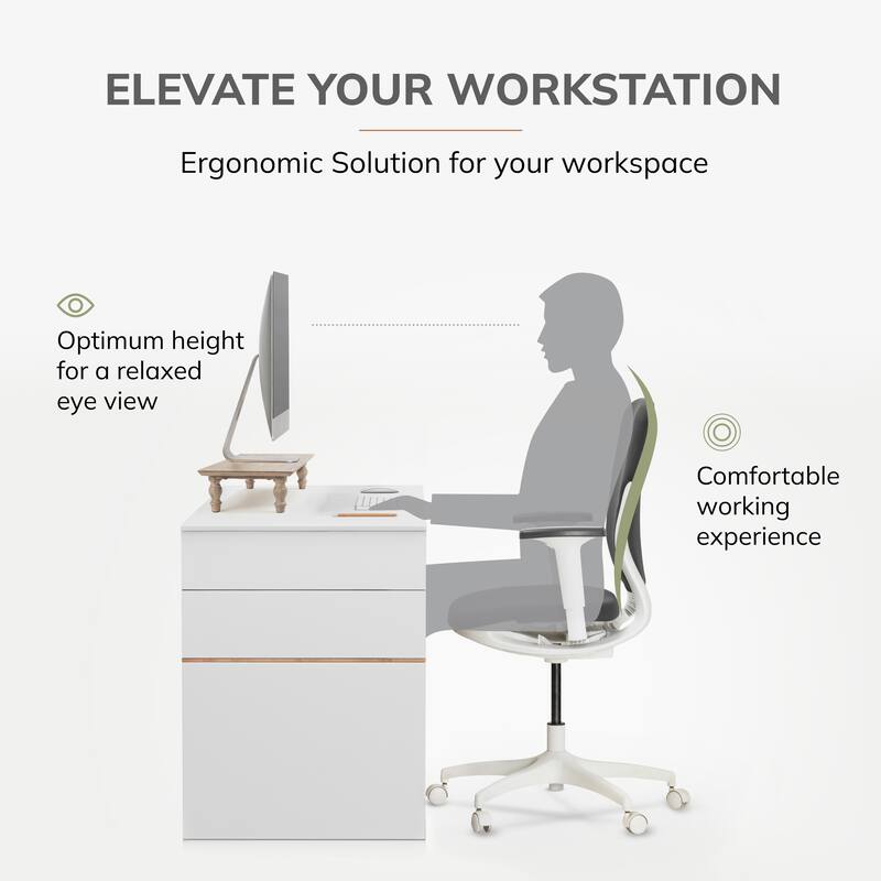 Jani Wood Monitor Stand Riser Desk - Ergonomic Design Stand, Desktop Organizer Table for Home, Office Workspace, Gaming Desk