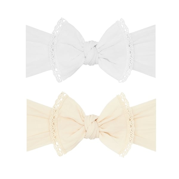 slide 2 of 4, Baby BlingĀ® Trimmed Classic Knot Headband Oatmeal
