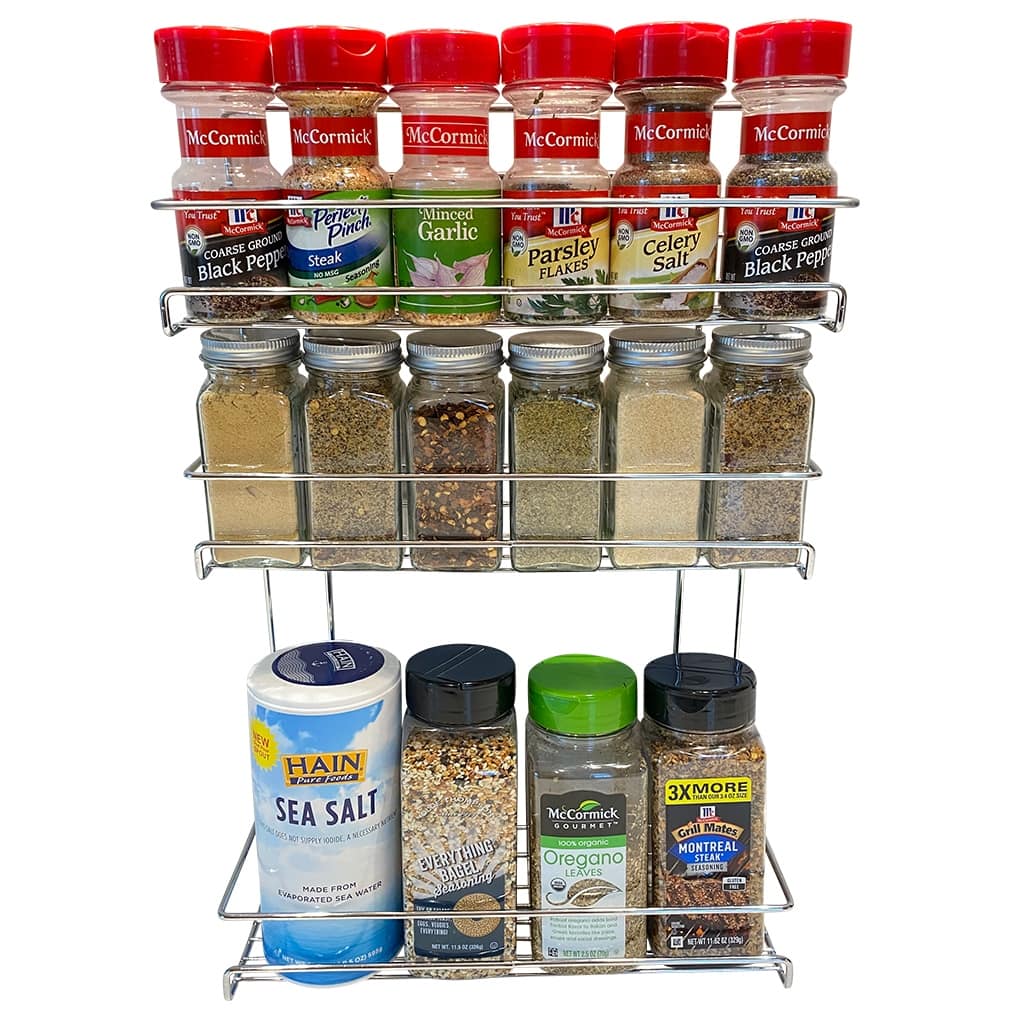 Evelots Spice Rack-3 Tier-Small/Tall Containers-Door/Wall Mounted-Up/18 Bottles - Single unit