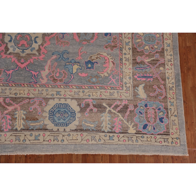 Hand Knotted Oriental 100% Wool Carpet Transitional All-Over Navy Blue & Blues Oushak Area Rug - 14' 0'' X 10' 4''