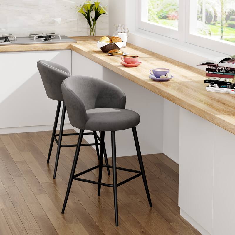 Upholstered Counter & Bar Stools With Metal Frame, Bar Chairs for Kitchen lsland with back and footrest