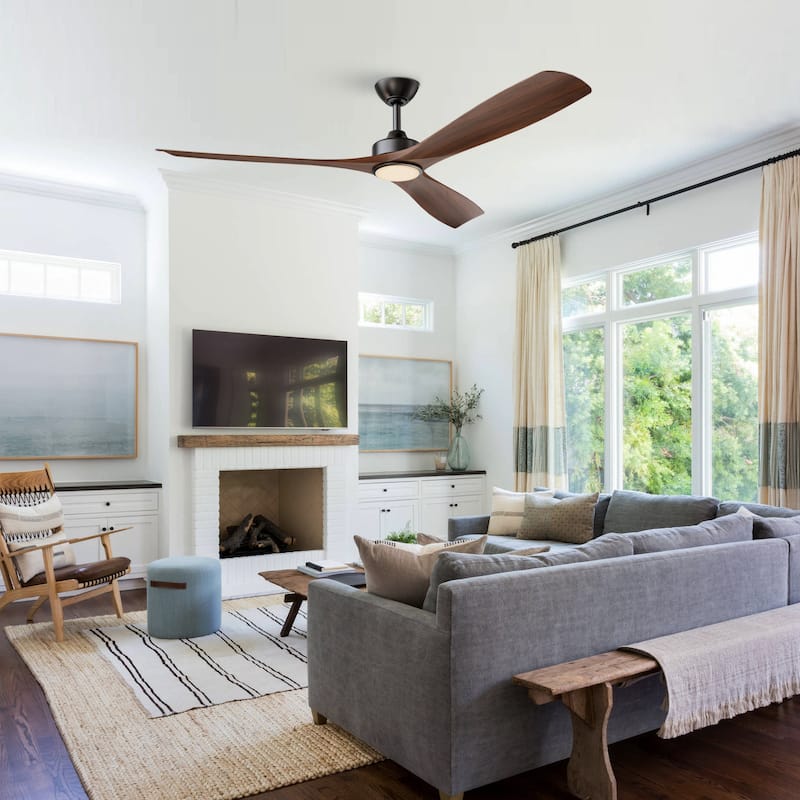 60-in Traditional Walnut 3-Blade Reversible Ceiling Fan with Light