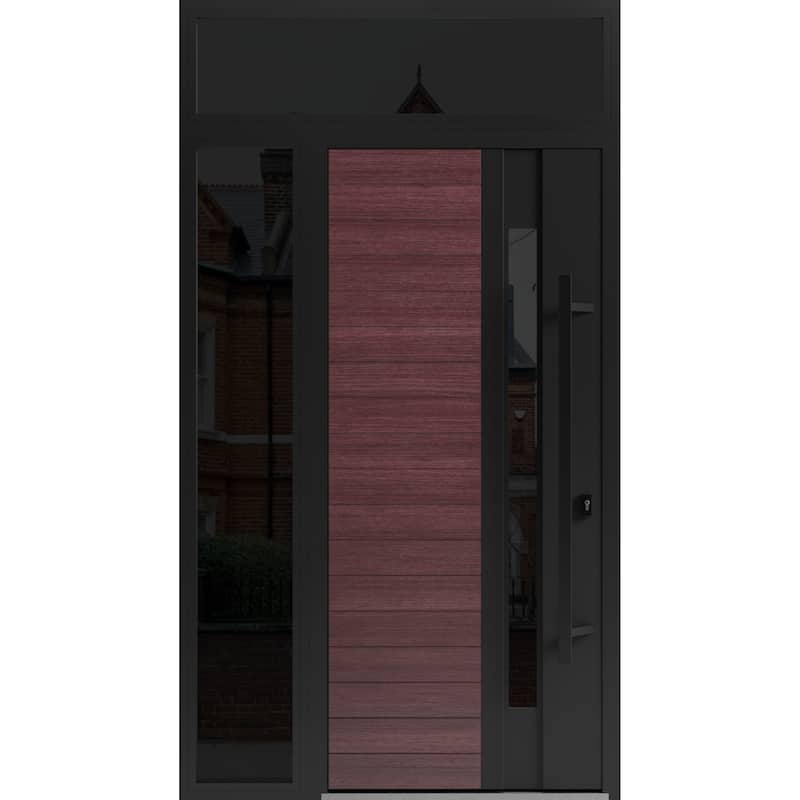Front Exterior Prehung Steel Door Ronex 0162 Red Oak Entry Metal Painted W36xH80 Left hand Inswing - Red - 52" x 96"