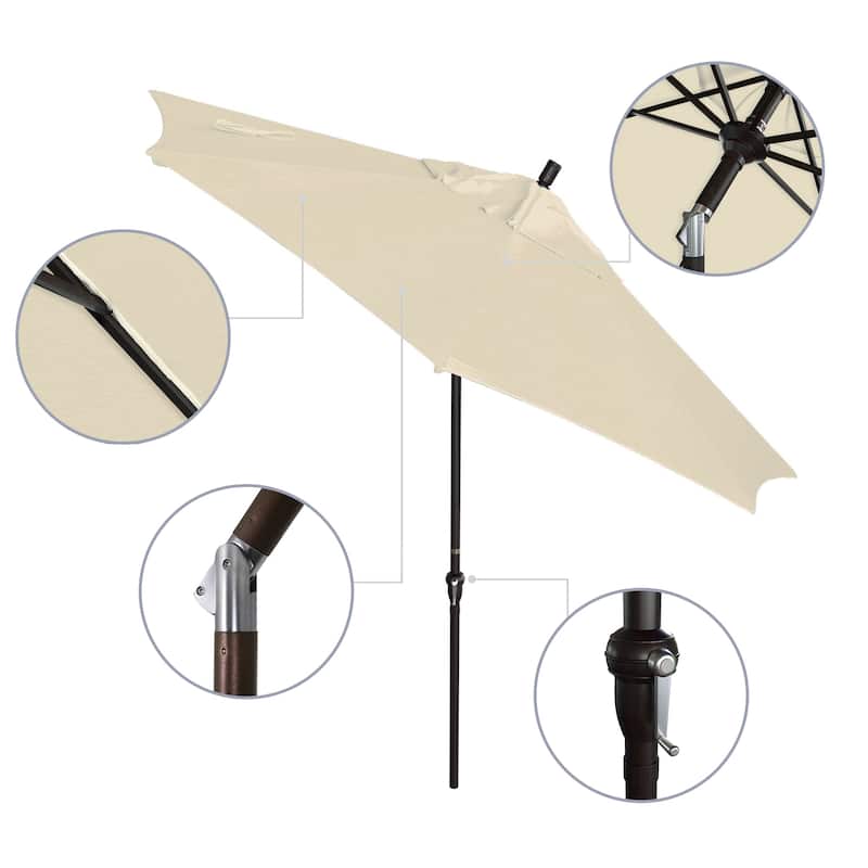 California Umbrella 9' Sunset Series Patio Umbrella Bronze Aluminum Frame and Ribs, Crank Lift Auto Tilt, Pacifica Pacific Blue - Canvas