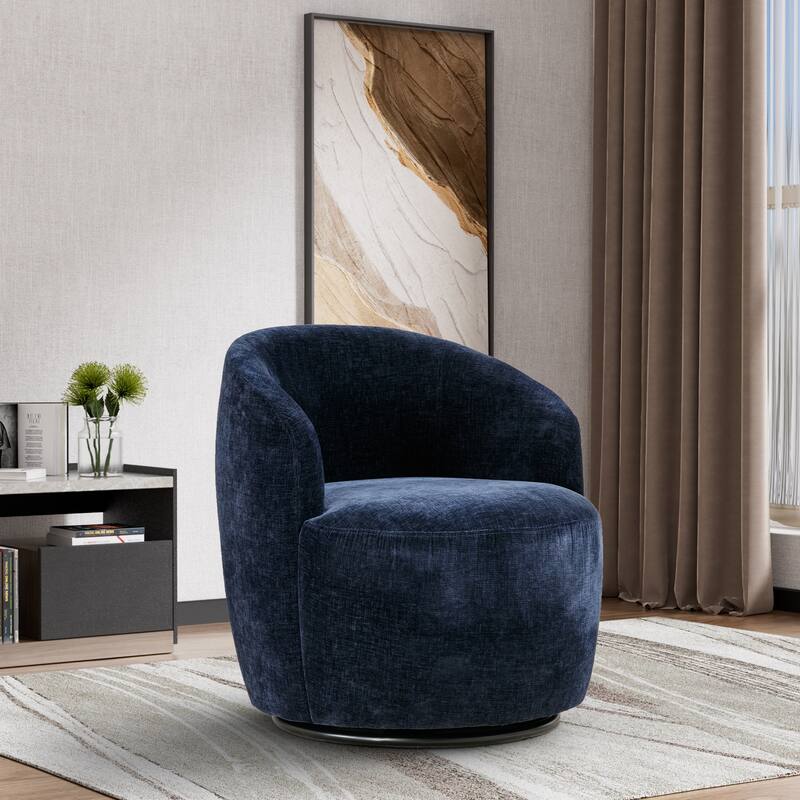 Ouyessir Swivel Barrel Chair Upholstered Armchair (Set of 1) - Chenille-Blue