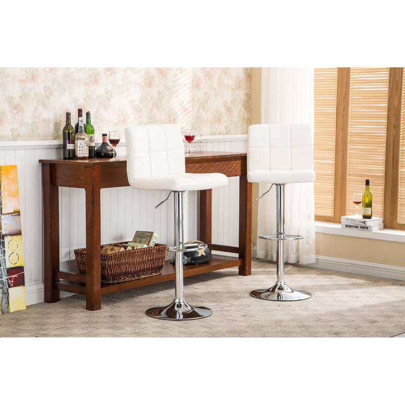 PU Leather Adjustable Swivel Barstools Set of 2, Hydraulic Counter Height Chair with Footrest for Kitchen Island, Dining Room - White