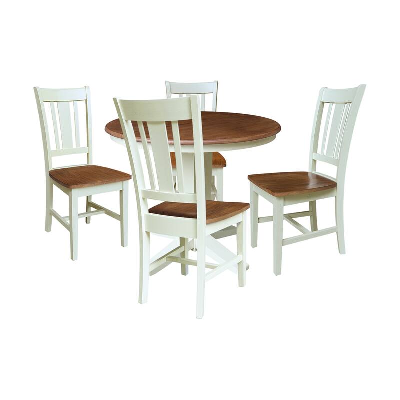 36 in Round Extension Dining Table with 12 in Leaf and Dining Chairs