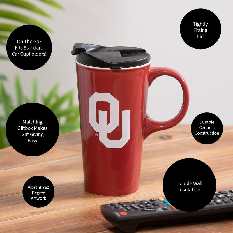 University of Oklahoma, 17 oz Ceramic Travel Latte Cup w/ Gift Box