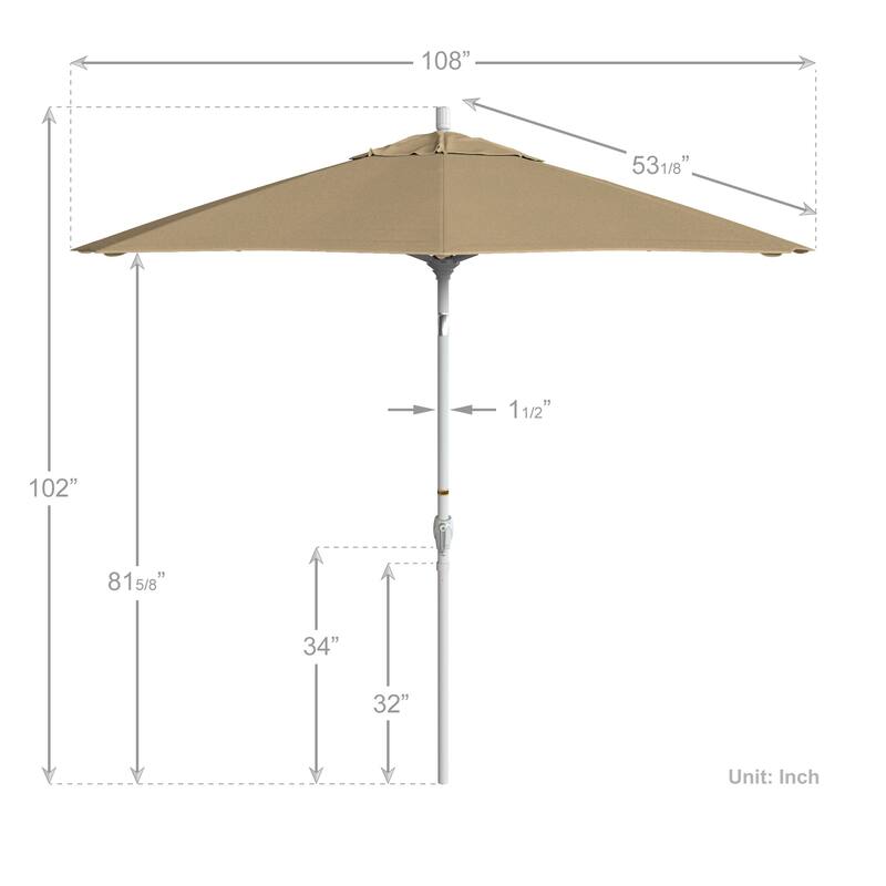 California Umbrella 9' Round Crank Lift Push Button Tilt White Aluminum Patio Umbrella Sunbrella