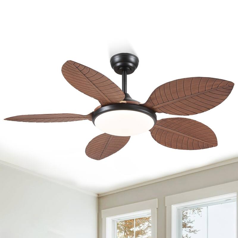 48" Downrod Ceiling Fan with Light,Palm Leaf Blades,Tropical Ceiling Fan for Living Room,Bedroom,Patio - 48 Inches