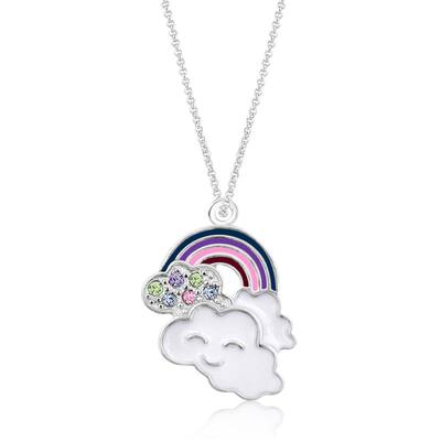 Rainbow Clouds Crystal White Gold Palladium Plating Hypoallergenic Kids Necklace