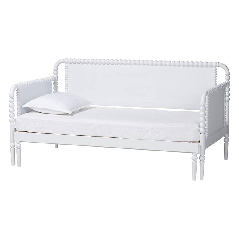 Lucera Bobbin Twin-To-King Expandable Daybed - Wood Bed Frame with Turned Spindle Detailing, Classic Style Sofa Bed - White - Twin