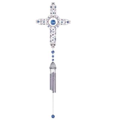 Q-Max 33" Long White Cross Wind Chime with Gem