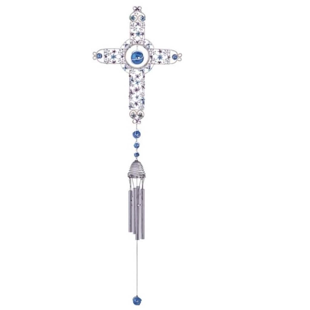Q-Max 33" Long White Cross Wind Chime with Gem