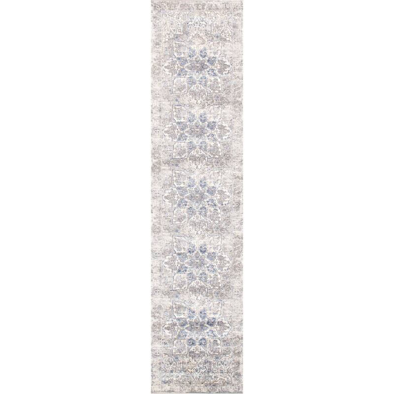 Pasargad Home Turkish Efes Design L. Grey Floral Area Rug - 2' 4" X 6' - Light Grey