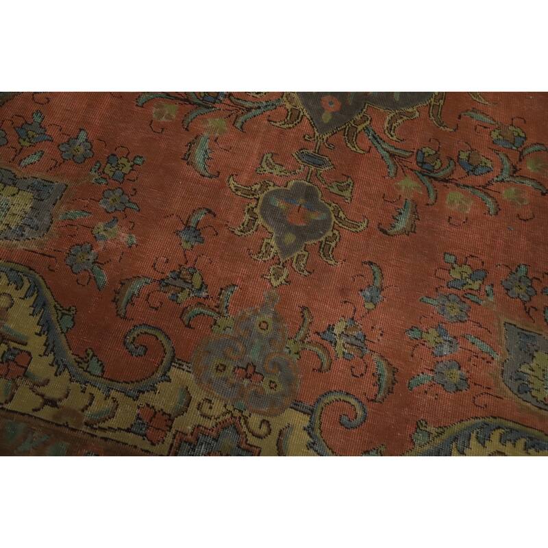 Hand Knotted Oriental 100% Wool Carpet Traditional Floral Oranges & Rust Tabriz Area Rug - 12' 8'' X 9' 4''