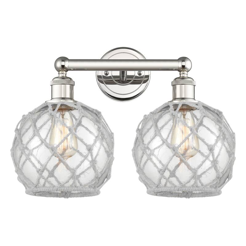 Innovations Lighting 616-2W-13-17 Farmhouse Rope Vanity Farmhouse Rope - Polished Nickel / Clear Glass with White Rope