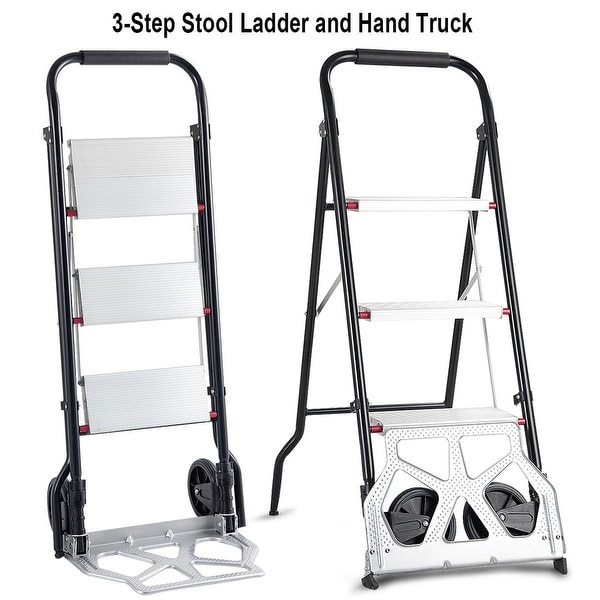 2 in 1 ladder Step Ladder Folding Cart Dolly Hand Truck with Two Wheels
