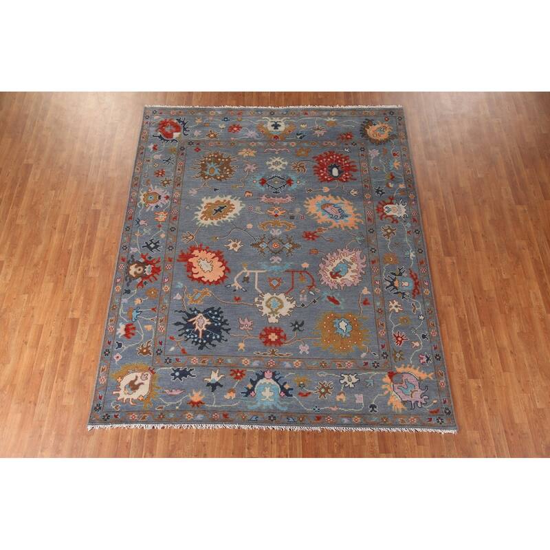 Blue Oushak Oriental Area Rug Handmade Bedroom Wool Carpet - 8'0" x 9'9"