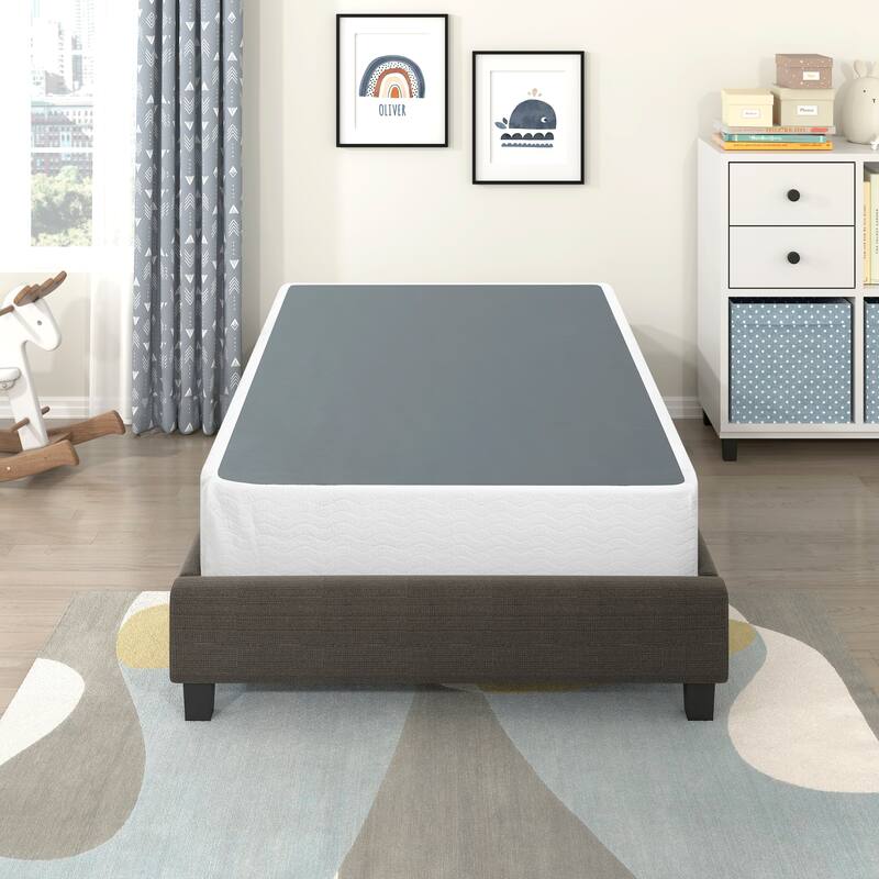 Black Metal Twin Mattress Foundation with Textured Fabric Cover