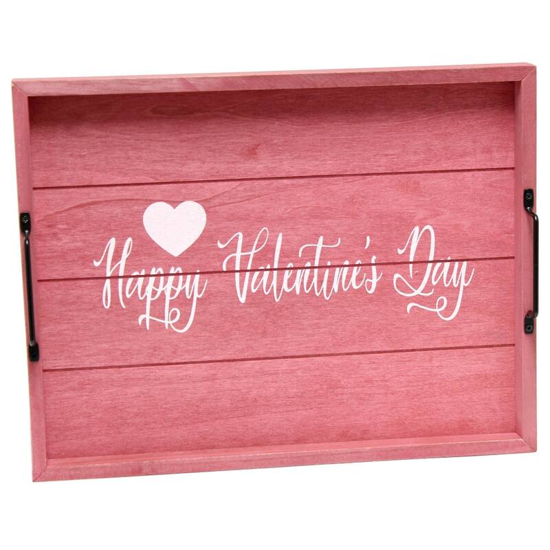HomeRoots 16" Dark Pink And White Happy Valentines Day Serving Tray With Handles - 15.50 in. x 2.25 in. x 12.00 in.