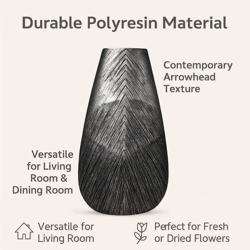 Large Arrowhead Silver Grey Textured Polyresin Vase Modern Decor