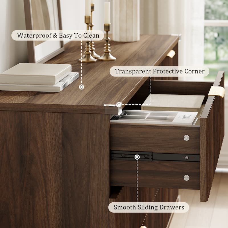 6 Drawer Dresser for Bedroom, 53" Wide Boho Fluted Dresser