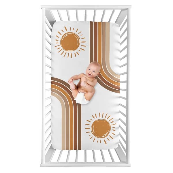 slide 2 of 4, Rainbow Vintage Boho Sun Photo Op Fitted Crib Sheet Pumpkin Orange Brown White Bohemian Minimalist Gender Neutral Retro Arches