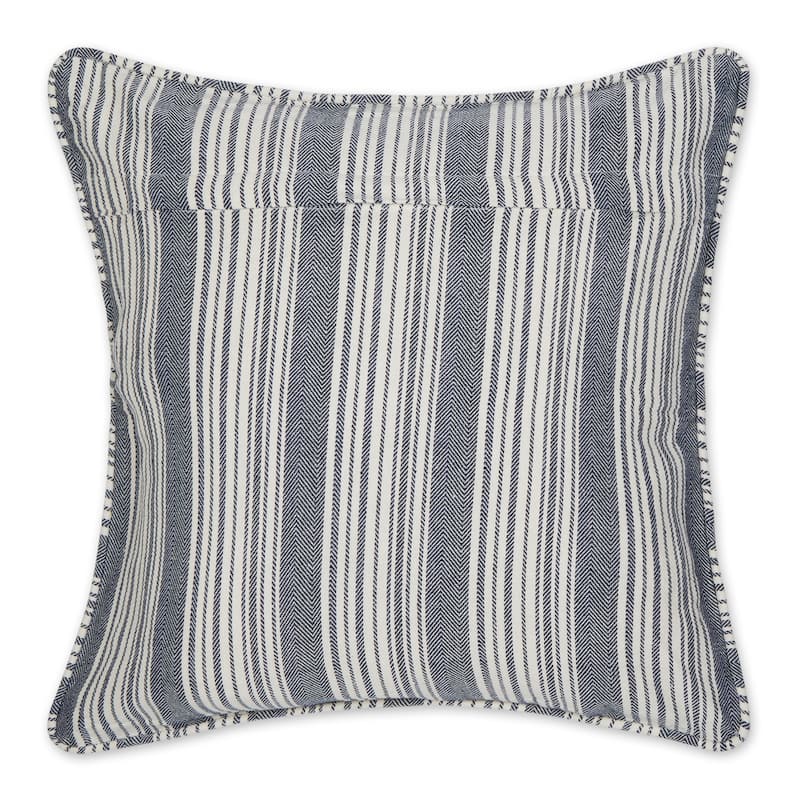 Navy Herringbone Stripe Recycled Cotton Pillow Cover 18x18 (Set of 2)