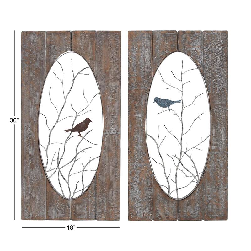 Wood Bird Wall Decor with Tree Branches - Set of 2 Brown - Roche River Decor