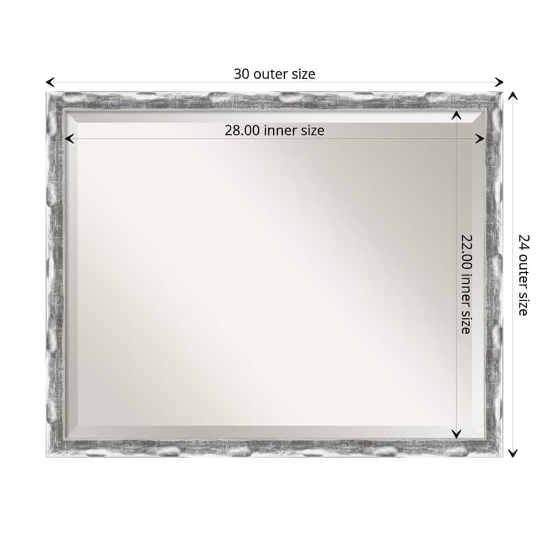 Beveled Bathroom Wall Mirror - Scratched Wave Chrome Frame - Scratched Wave Chrome - Outer Size: 30 x 24 in