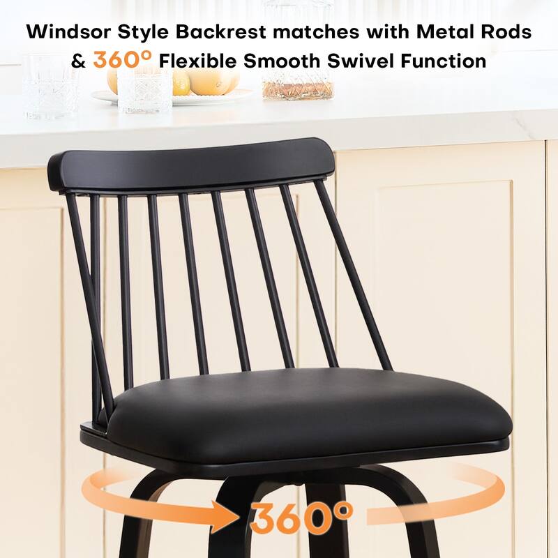 Mid-century Spindle Back Swivel Counter Height Bar Stools - 37.2"H x 18.9"W x 18.9"D