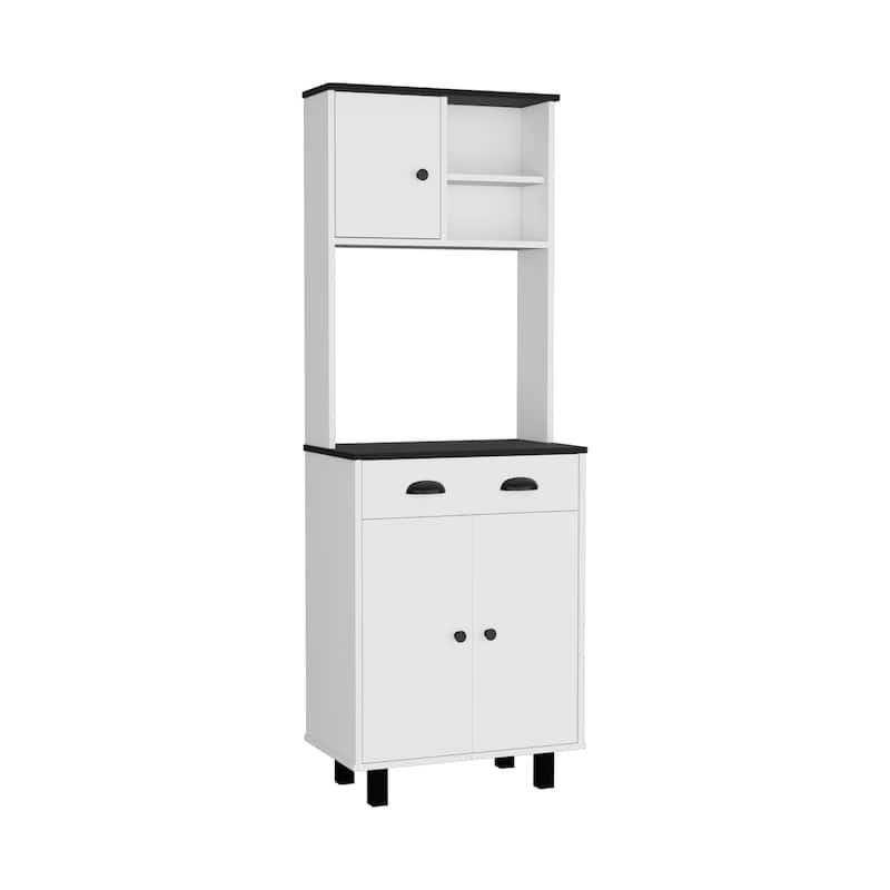 DEPOT E-SHOP Waco 67" H Kitchen Pantry with Two Cabinets, Two Open Shelves, and One Drawer,White/Black - White+Black