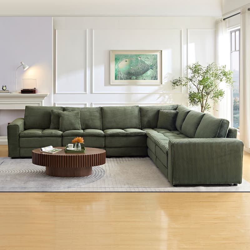 Oversized Sectional Sofa L Shaped Corner Couch Corduroy Upholstery Convertible Sleeper Sofa Couch
