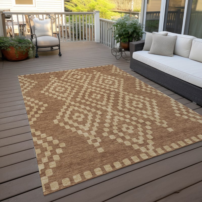 Machine Washable Indoor/ Outdoor Chantille Boho Moroccan Rug - Paprika - 9' x 12'