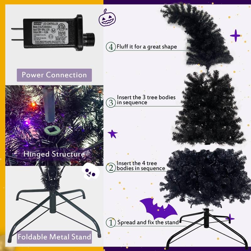 6FT Artificial Fir Bent Top Halloween Christmas Tree 300 LED Lights