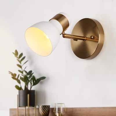 Mid-Century Modern 1-Light White Gold Wall Sconce Lighting Metal Bathroom Vanity Light - 4.7" L x 8.5" W x 6" H