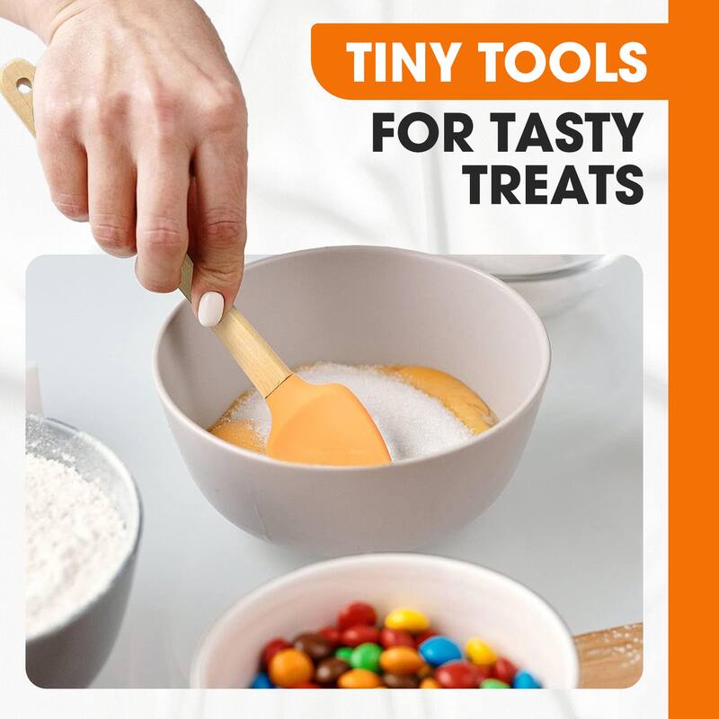 Cheer Collection Mini Silicone Baking Spatula Set for Kids with Bamboo Handles 5 Piece Utensil Set - Set of 5