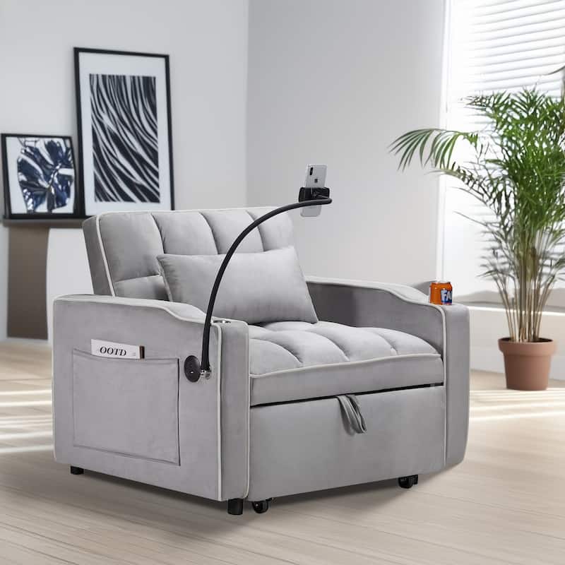 Velvet Single Convertible Sofa Bed with USB Charging Port
