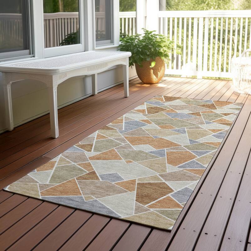 Machine Washable Indoor/ Outdoor Modern Mosaic Chantille Rug - Copper - 2'3" x 7'6"