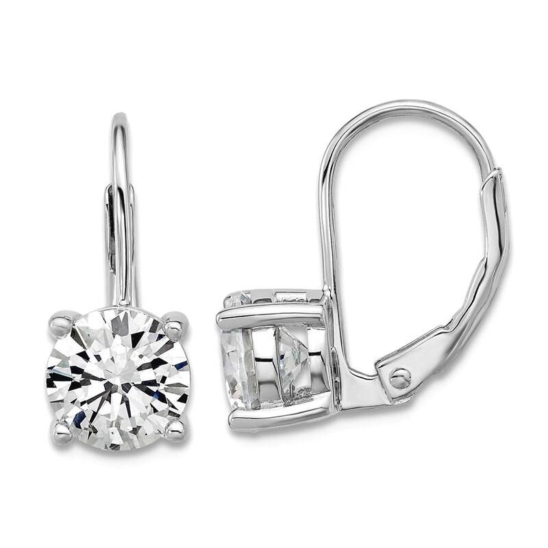 Curata 925 Sterling Silver 7mm Cubic Zirconia 4-prong Leverback Earrings - 17x7mm - White