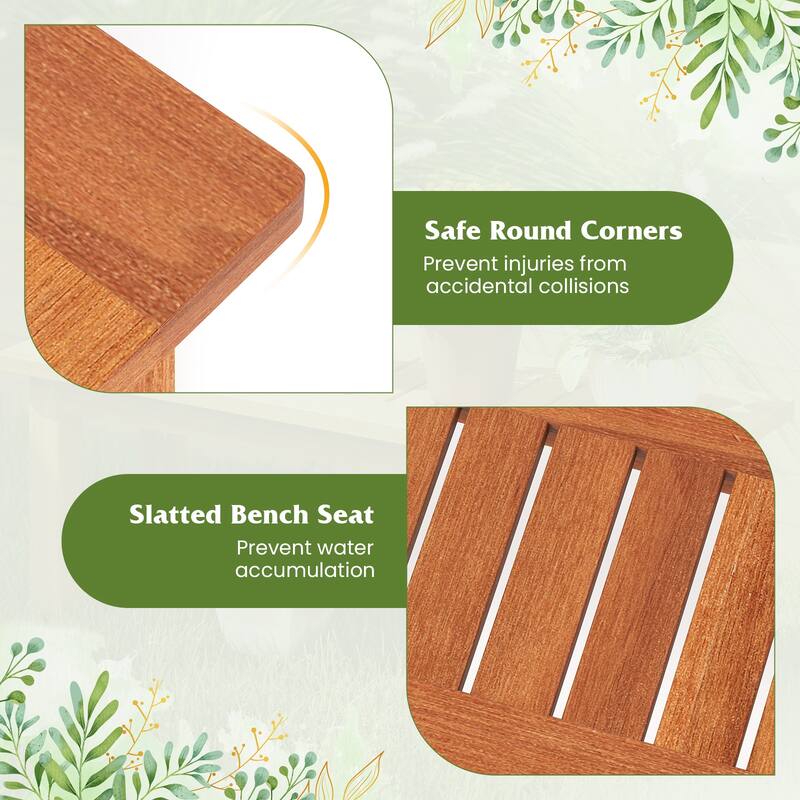 Gymax Wooden Plant Stand Set of 2 w/ Teak Oil Finish Slatted Top