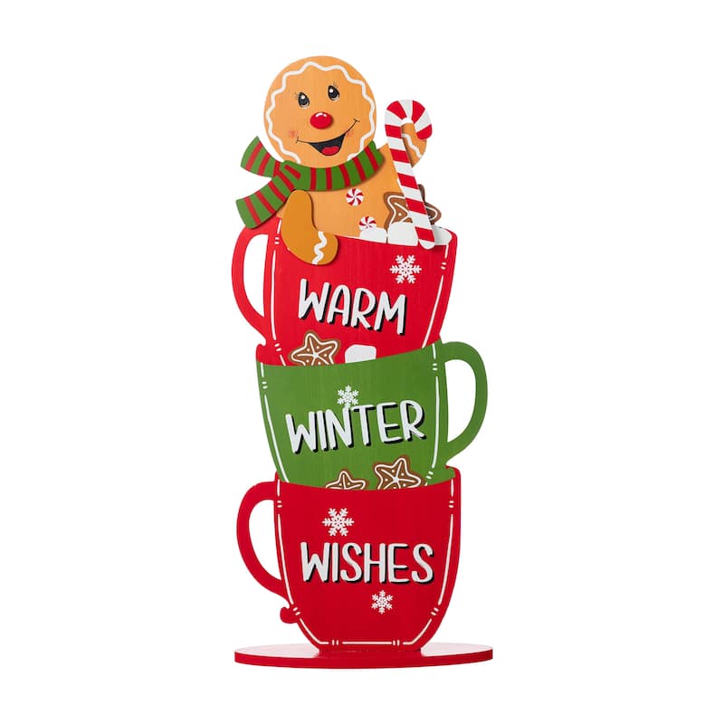 Glitzhome 34.50"H Christmas Gingerbread Man on Coffee Cup Porch Decor - Multi