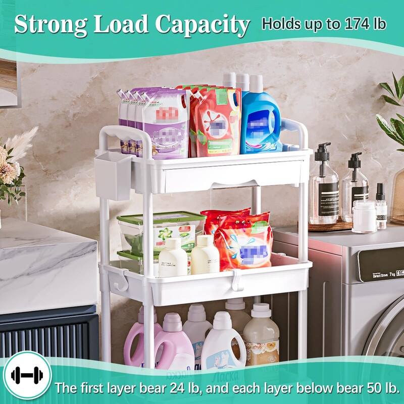 4 Tier Rolling Utility Cart with Drawer - 14.9"D x 10.6"W x 41.7"H
