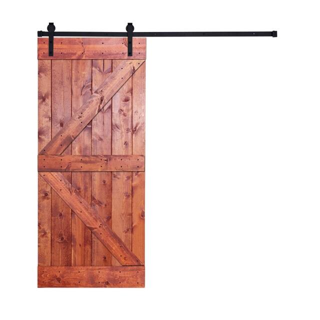 K2 Series Paneled Wood Sliding Barn Door with Installation Hardware - 42" - Red Oak