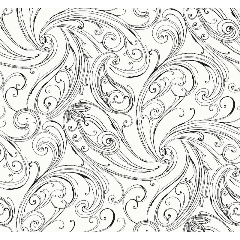 Seabrook Designs Linnet Paisley Scrolls Unpasted Wallpaper - 27 in. W x 27 ft. L - Inkwell & Off-White