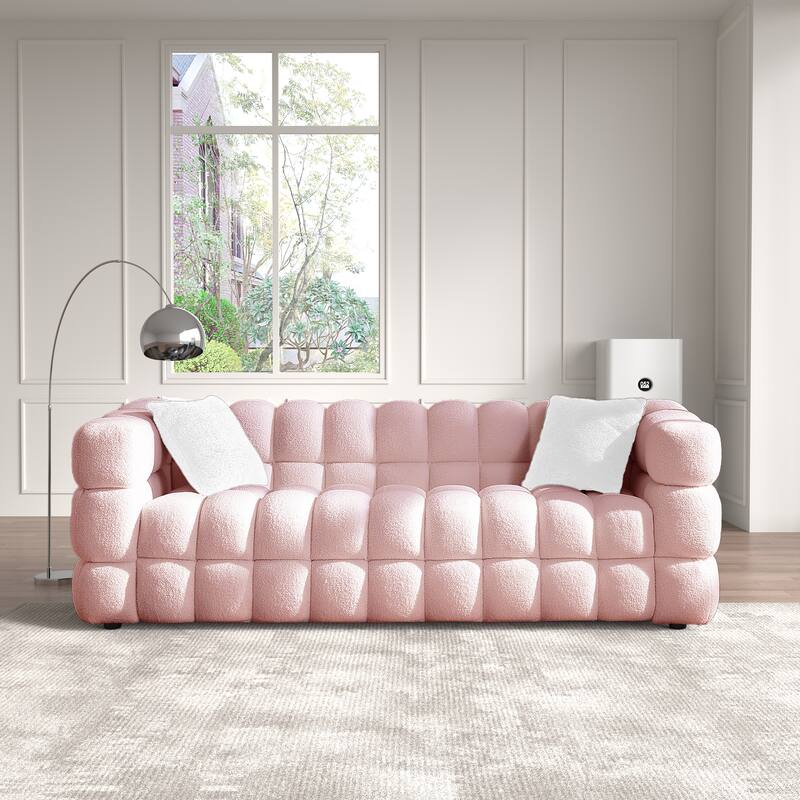 Wayna Modern Square Sofa, Sherpa Thick Cushion Double Sofa - 3seat - Pink