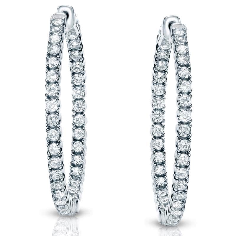 Auriya 14k Gold 7 3/4 carat TW Large Diamond Hoop Earrings (J-K, I1-I2) - White Gold