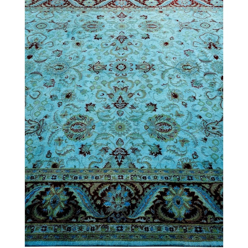 Overton Hand Knotted Wool Vintage Inspired Modern Contemporary Overdyed Blue Area Rug - 6' 10" x 9' 8"